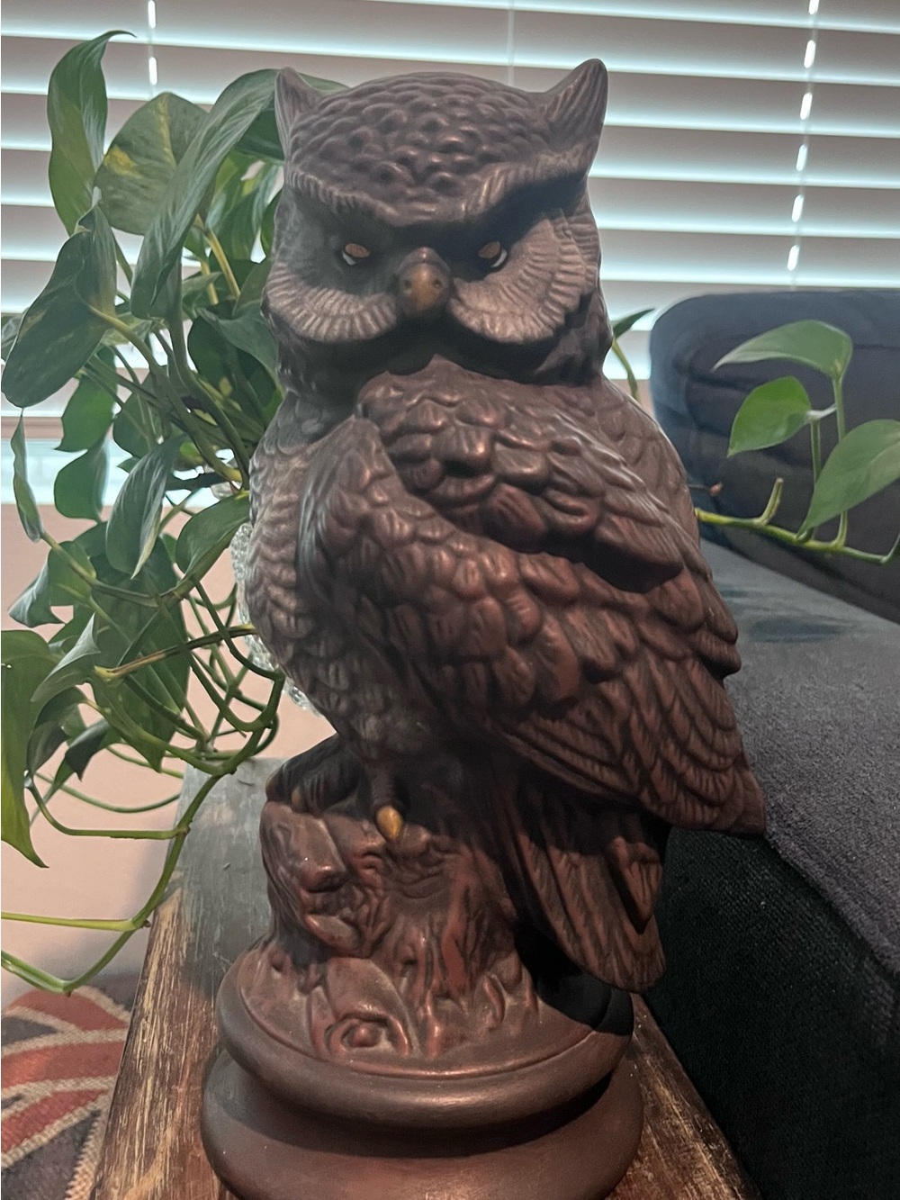 Vintage Hand Painted Byron Mold Great Horned Owl Sculpture 80’s
